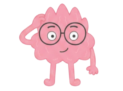 Ilustración de Audazmente, cerebrito rosado, reflexionando sobre su comportamiento.