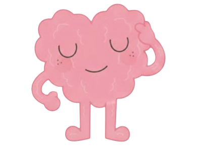 Ilustración de Emocionalmente, cerebrito rosado, reflexionando sobre su comportamiento.